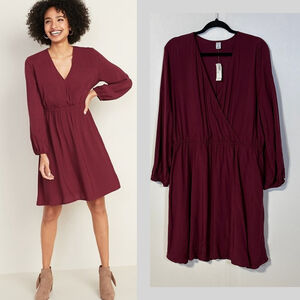 Old Navy Waist-Defined Wrap-Front Dress Women’s Size XL Red Long Sleeve NWT